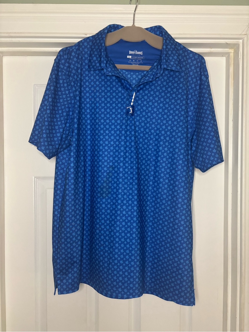 Blue Short-Sleeve Polo with Middle Finger Print